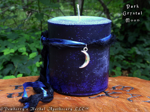 DARK CRYSTAL MOON Deep Indigo Candle Charged w/Clear Quartz For Dark Goddess, Moon Work, Inner Self